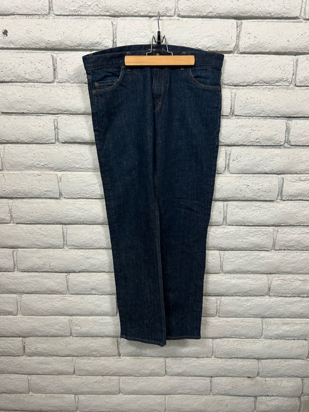 Betabrand Men's Blue Denim Straight Leg Regular‎ Fit Jeans Button Zip 5-Pocket